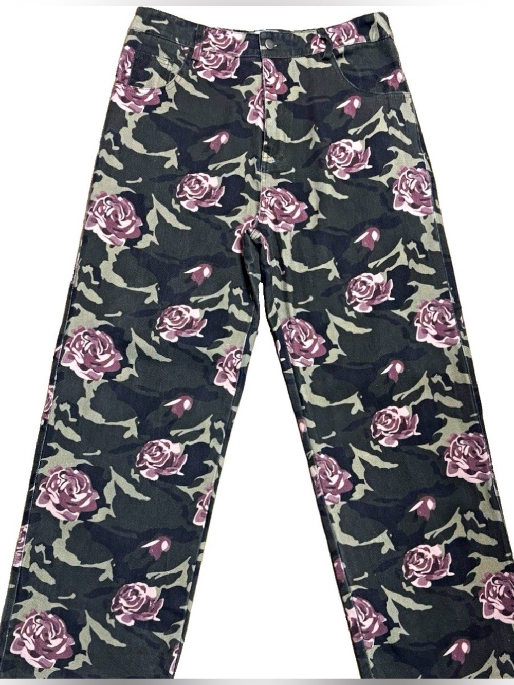 Pink Lily Cassidy Gabbie Floral Camo Wide Leg Jeans Pants XL Sold Out Rare